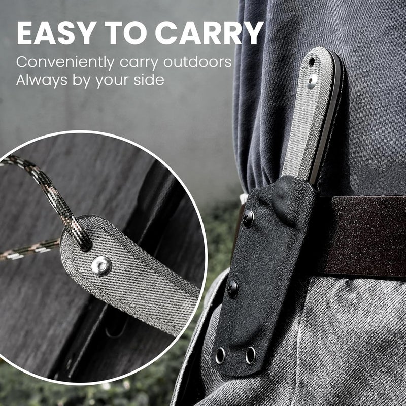 KIZER Deckhand Fixed Blade Hunting Knife with Sheath, D2 Blade Camping Knife G10+Micarta Handle Lightweight EDC Fixed Blade for Men Women Outdoor, for Hunting Survival 1062A1 - Image 4